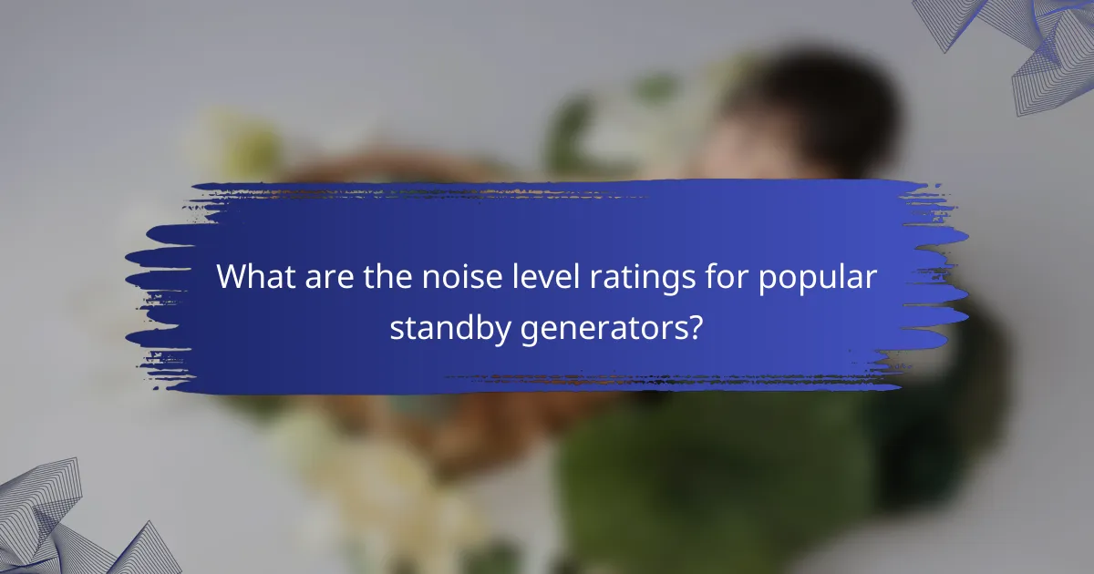 What are the noise level ratings for popular standby generators?