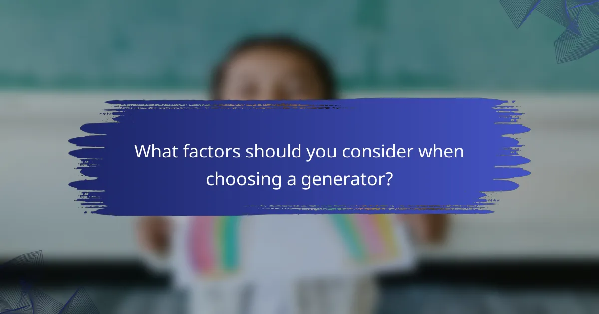 What factors should you consider when choosing a generator?